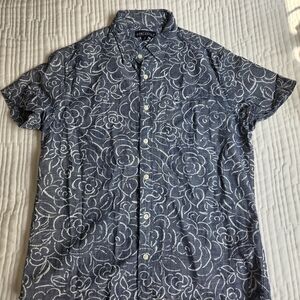 J. Crew Men's Blue and White Floral Button Down Shirt